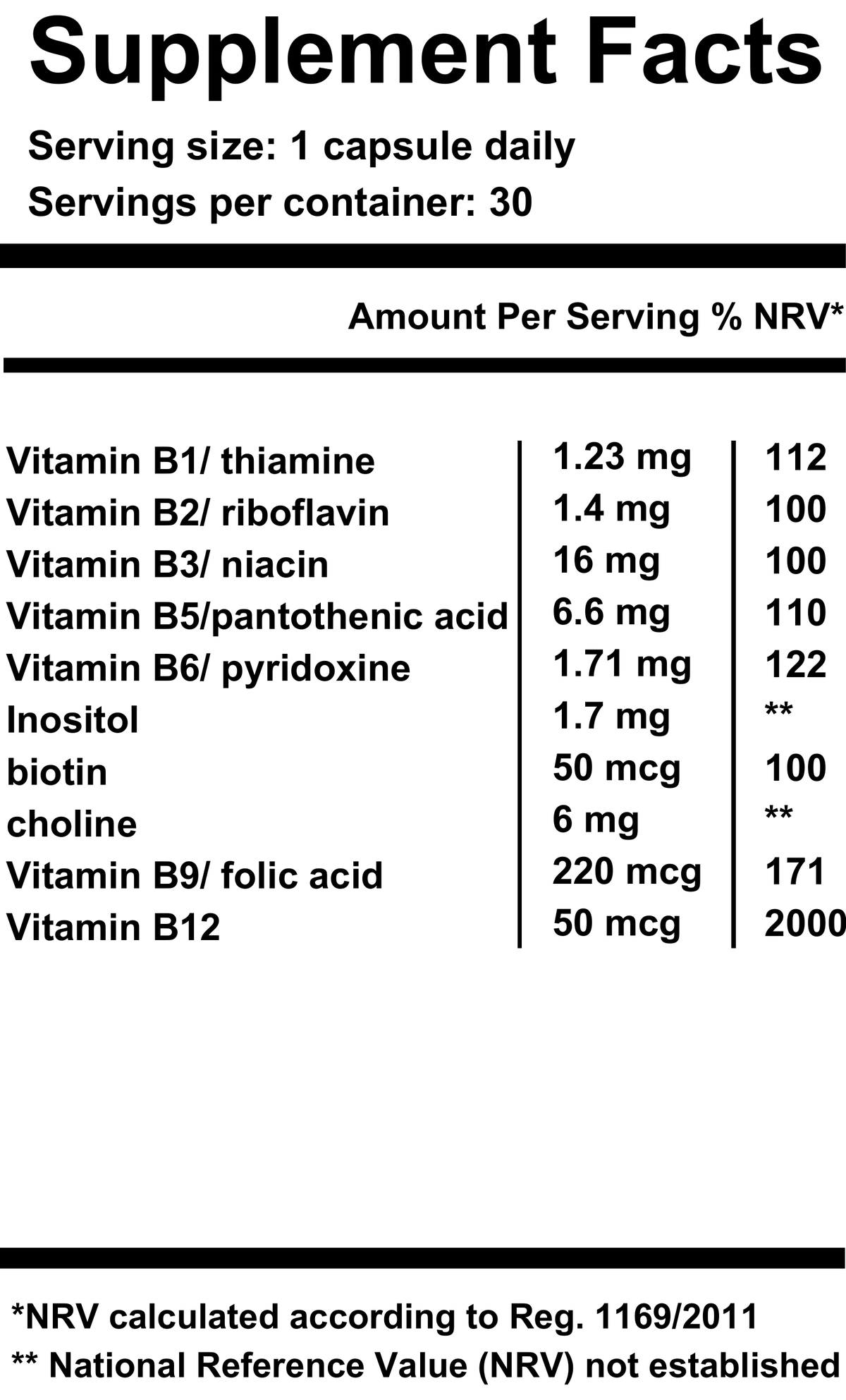 Liposomal B Complex — Supplement Facts label
