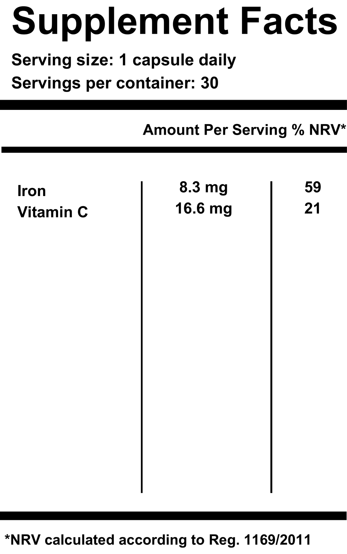 Liposomal Iron — Supplement Facts label