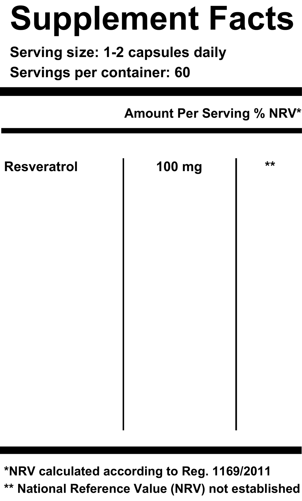 Liposomal Resveratrol — Supplement Facts label
