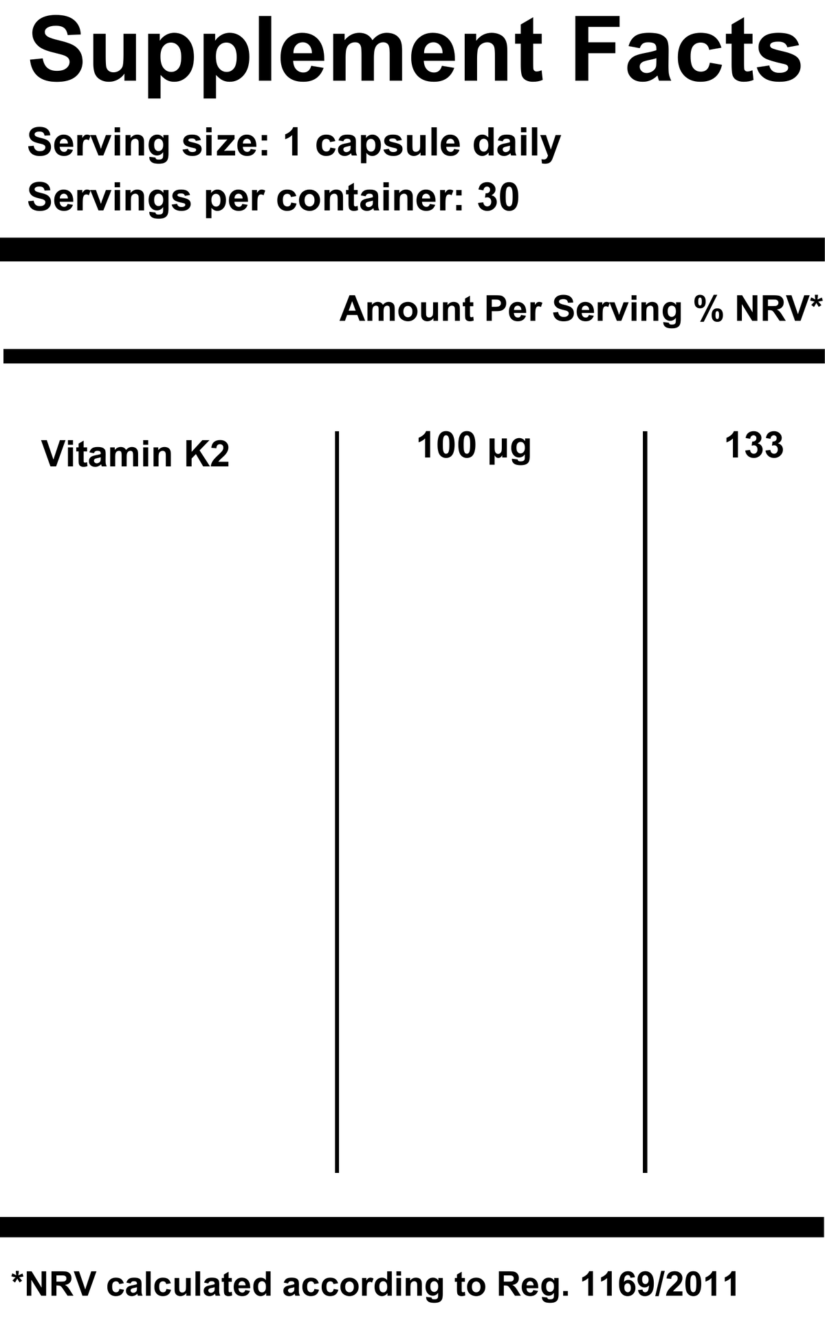 Liposomal Vitamin K2 100 mcg — Supplement Facts label